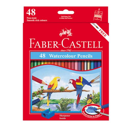 مداد آبرنگی 48 رنگ مقوایی طرح طوطی فابر کاستل