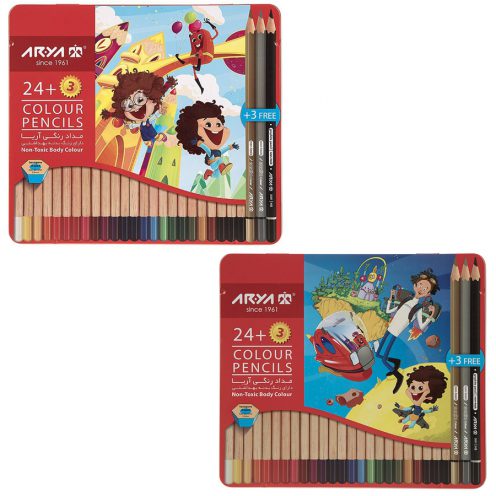 مداد رنگی 3+24 رنگ فلزی آریا