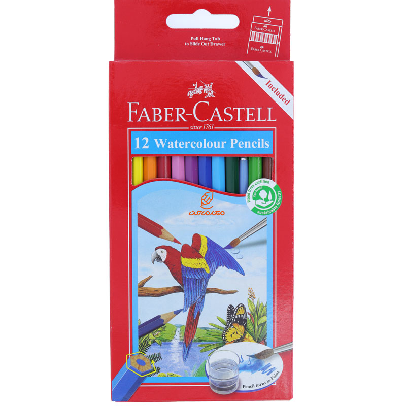 مداد رنگی آبرنگی 12 رنگ جعبه مقوایی طرح طوطی فابرکاستل FABERCASTELL