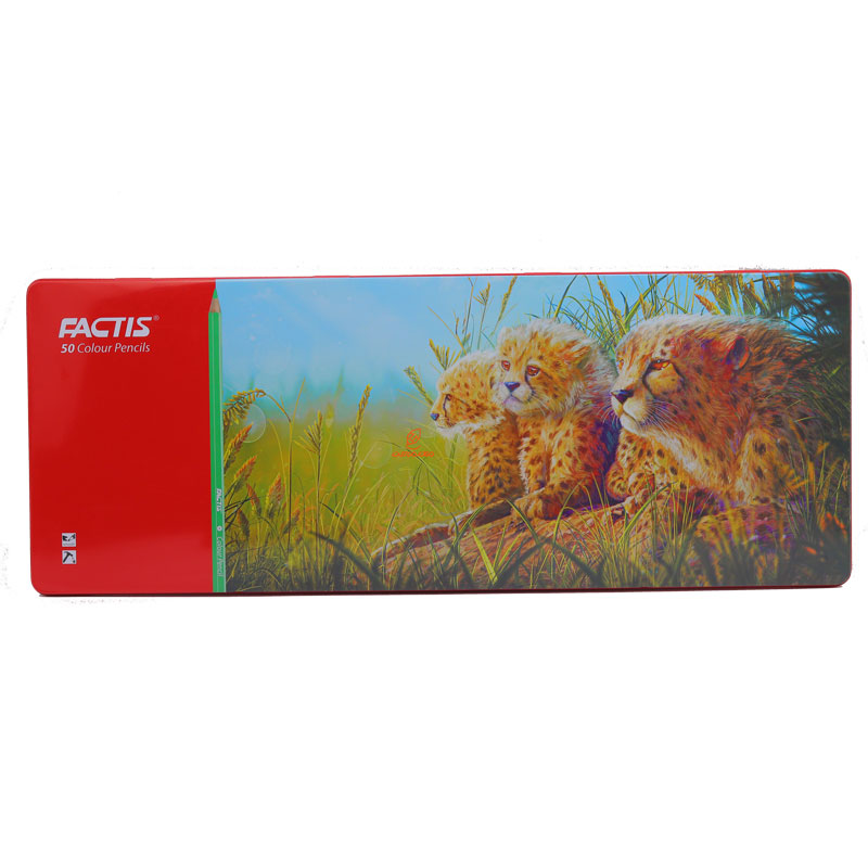مداد رنگی 50 رنگ جعبه فلزی طرح بچه ببرها فکتیس FACTIS