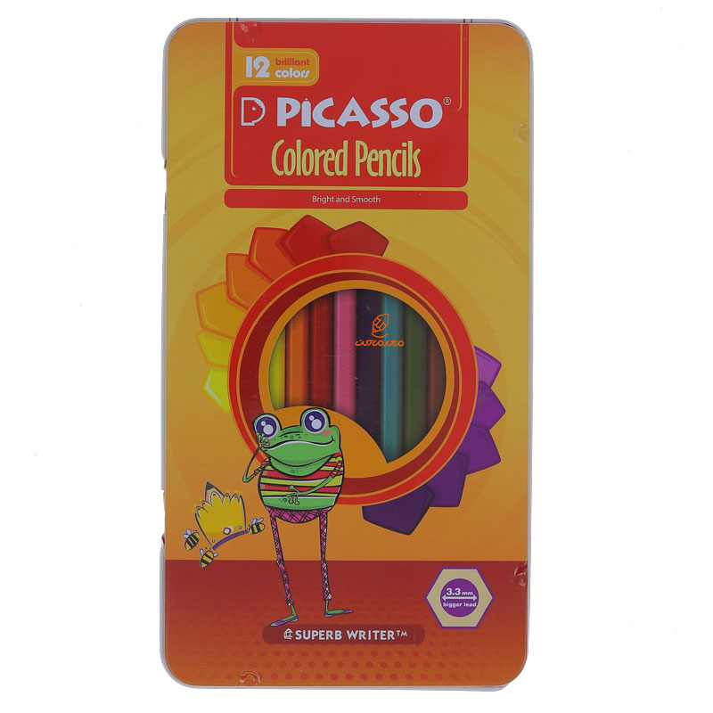 مداد رنگی 12 رنگ جعبه فلزی طرح غورباقه پیکاسو PICASSO