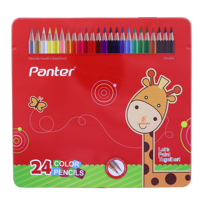 مداد رنگی 24 رنگ جعبه فلزی تخت طرح زرافه پنتر PANTER