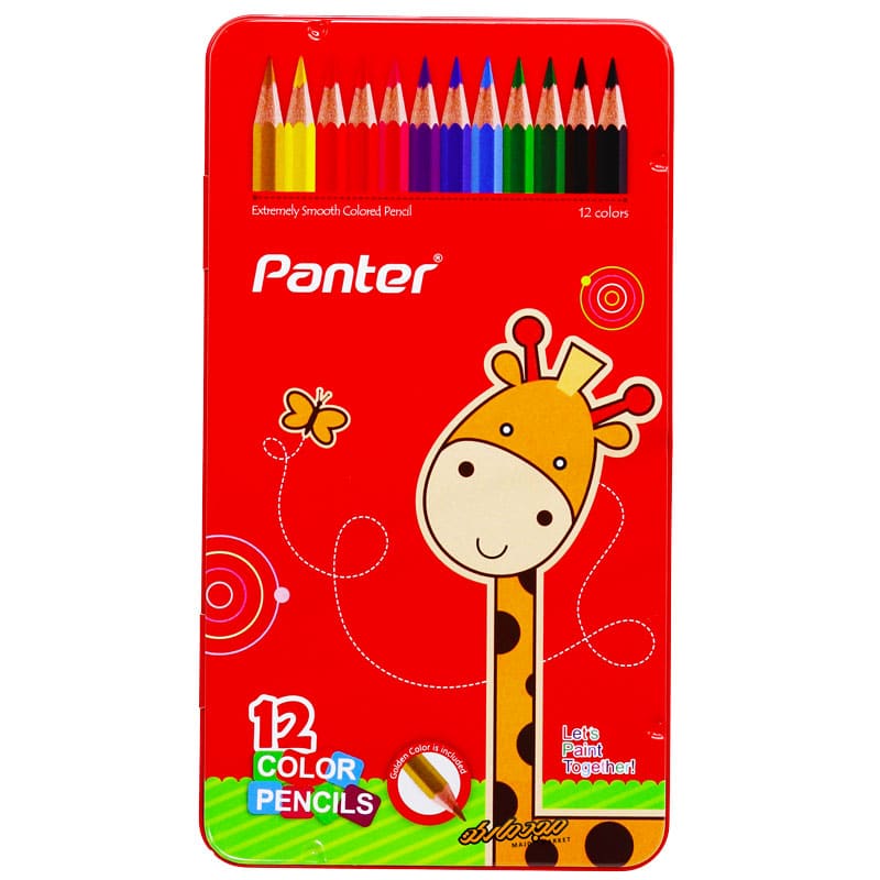 مداد رنگی 12 رنگ جعبه فلزی طرح زرافه پنتر PANTER