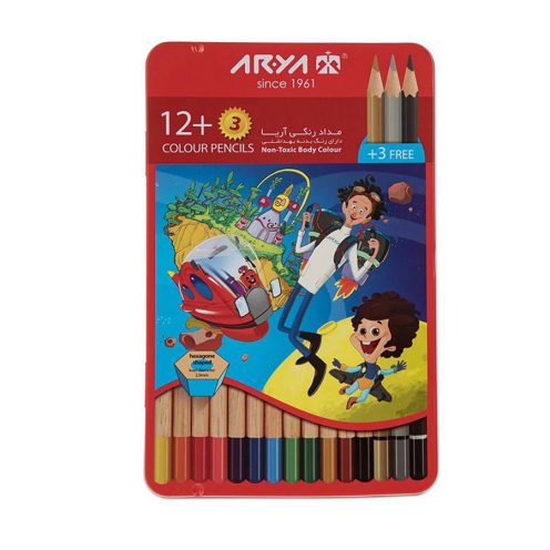 مداد رنگی 12+3 رنگ فلزی آریا