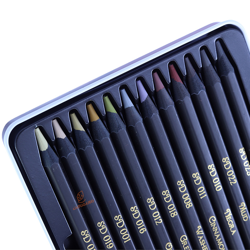 مداد رنگی 12 رنگ جعبه فلزی Dark SKIN ام کیو (5)