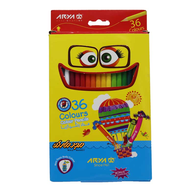 مداد رنگی 36 رنگ جعبه مقوایی آریا
