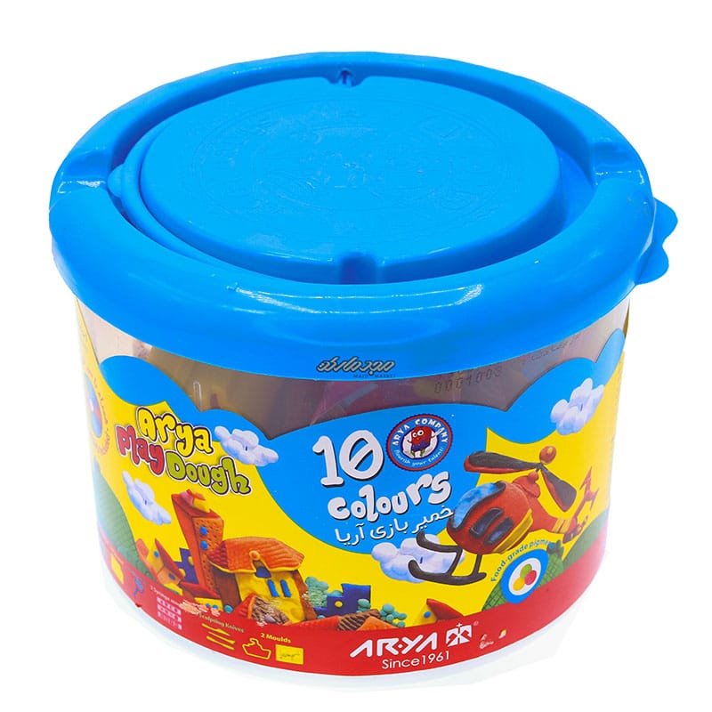 خمیر بازی 10 رنگ سطلی آبی آریا