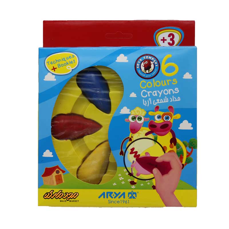 مداد شمعی 6 رنگ دوکی آریا