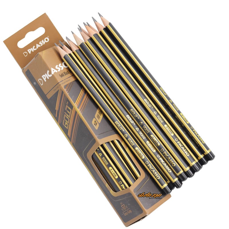 مداد مشکی 3 گوش بدنه طلایی پیکاسو