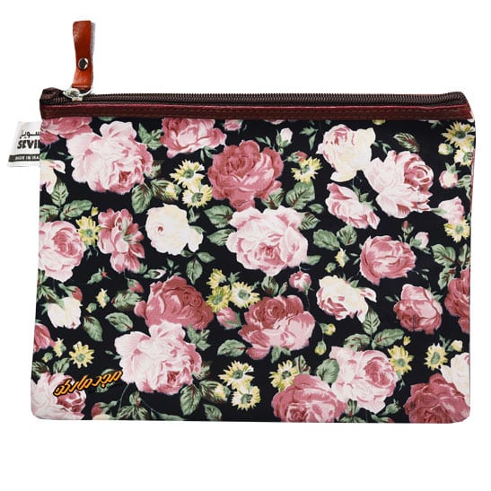 پوشه پارچه ای طرح گل درشت مشکی صورتی سویل