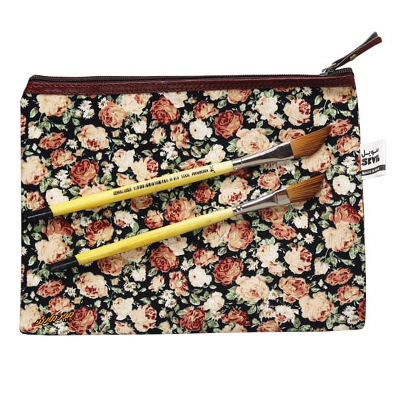 پوشه پارچه ای زیپ دار 51 طرح گل ریز مشکی کرمی سویل (1)