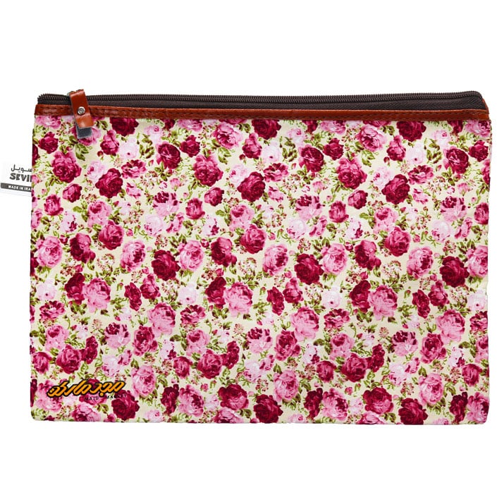 پوشه پارچه ای طرح گل ریز کرمی سرخابی سویل