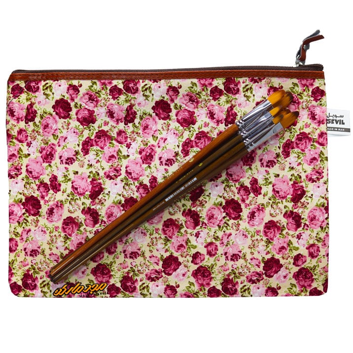 پوشه پارچه ای زیپ دار 61 طرح گل ریز کرم صورتی سویل (11)