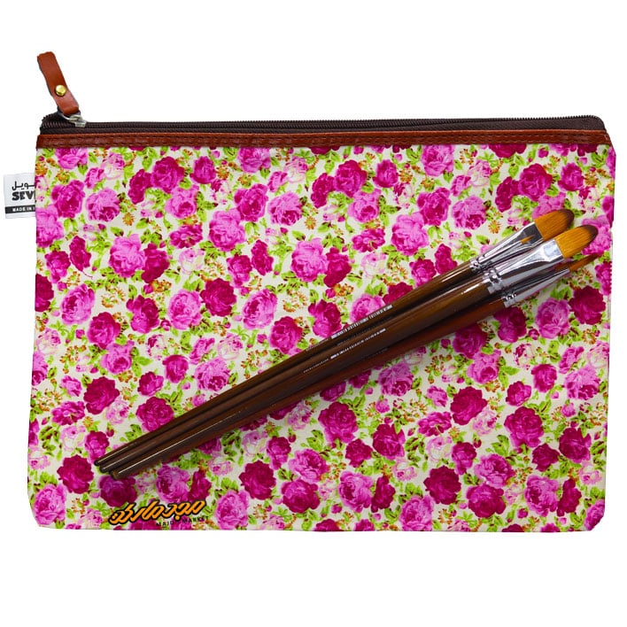 پوشه پارچه ای زیپ دار 61 طرح گل ریز سفید سرخابی سویل (3)