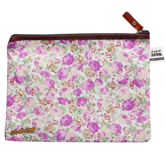 پوشه پارچه ای زیپ دار 51 طرح گل ریز سفید یاسی سویل (3)