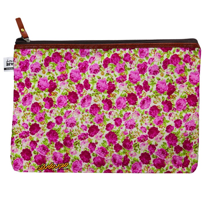 پوشه پارچه ای طرح گل ریز سفید صورتی سویل