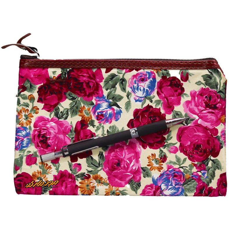 پوشه پارچه ای طرح گل درشت کرمی سرخابی سویل