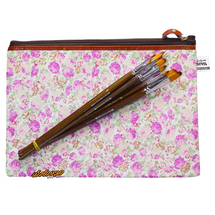 پوشه پارچه ای زیپ دار 61 طرح گل ریز سفید یاسی سویل (4)