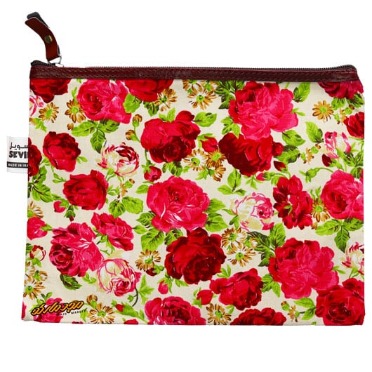پوشه پارچه ای زیپ دار 51 طرح گل درشت سفید قرمز سویل (1)