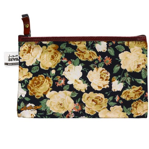 پوشه پارچه ای طرح گل درشت مشکی کرمی سویل