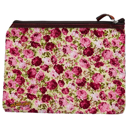 پوشه پارچه ای زیپ دار 51 طرح گل ریز کرم صورتی سویل (4)