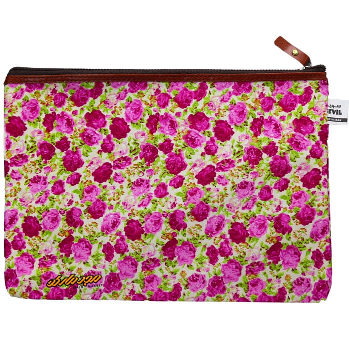 پوشه پارچه ای زیپ دار 61 طرح گل ریز سفید سرخابی سویل (1)