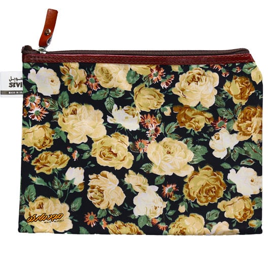 پوشه پارچه ای طرح گل درشت مشکی کرمی سویل