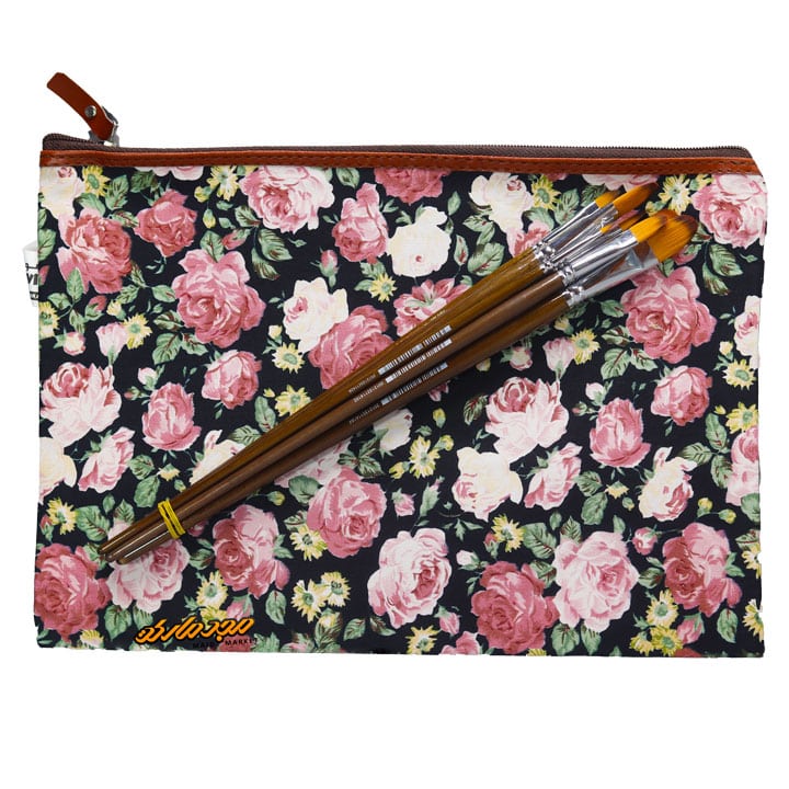 پوشه پارچه ای زیپ دار 61 طرح گل درشت مشکی صورتی سویل (3)