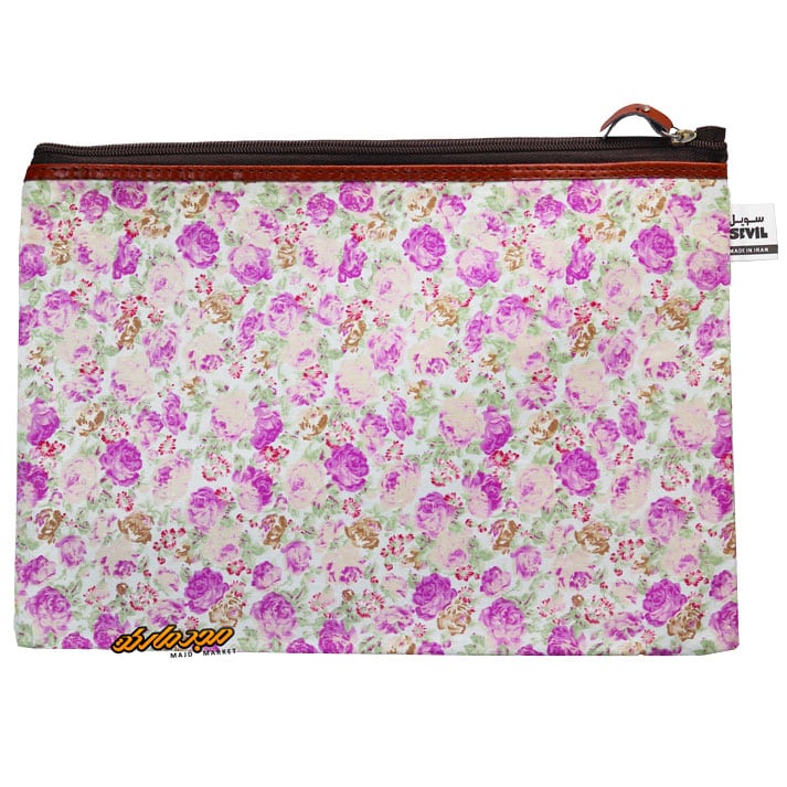 پوشه پارچه ای زیپ دار 61 طرح گل ریز سفید یاسی سویل (3)
