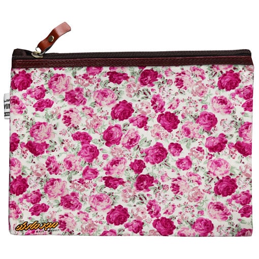 پوشه پارچه ای طرح گل ریز سفید صورتی سویل