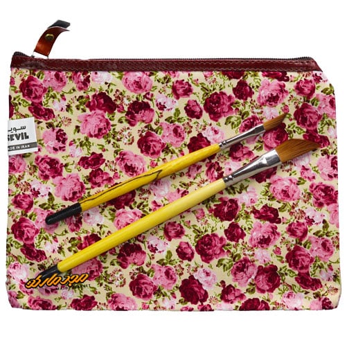 پوشه پارچه ای زیپ دار 51 طرح گل ریز کرم صورتی سویل (6)