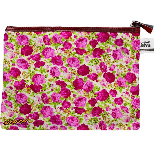 پوشه پارچه ای زیپ دار 51 طرح گل ریز سفید سرخابی سویل (2)