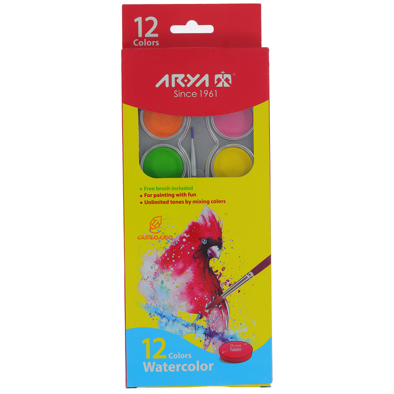 آبرنگ 12 رنگ بزرگسالان طرح طوطی آریا ARYA