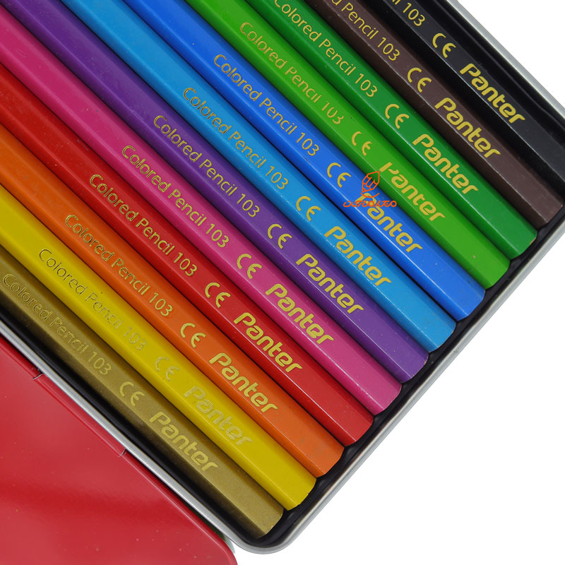 مداد رنگی 12 رنگ جعبه فلزی طرح طوطی پنتر PANTER (1)