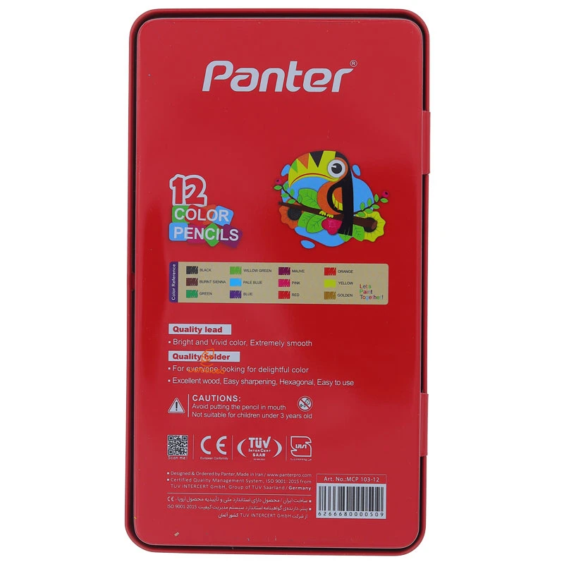 مداد رنگی 12 رنگ جعبه فلزی طرح طوطی پنتر PANTER (3)