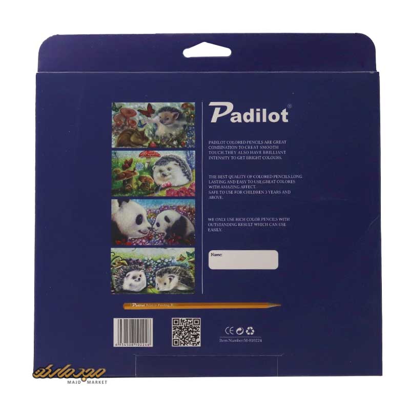 مداد رنگی 24 رنگ جعبه مقوایی طرح جوجه تیغی و خرگوش پادیلوت padilot