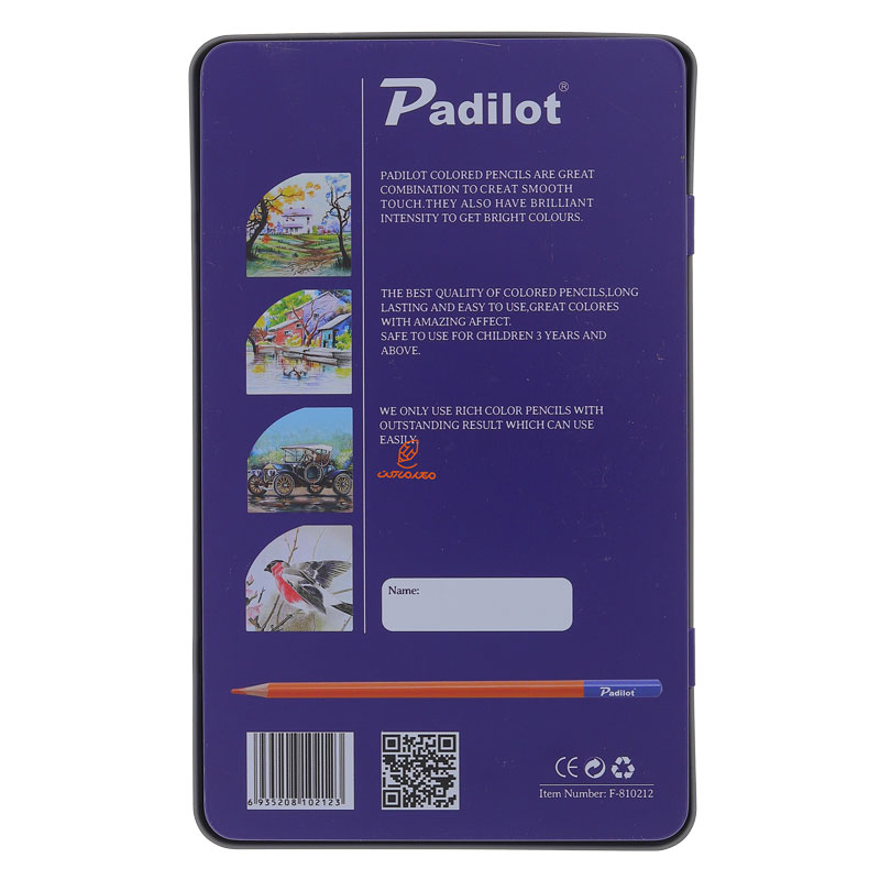 مداد رنگی 12 رنگ جعبه فلزی تخت طرح پرنده پادیلوت padilot (3)