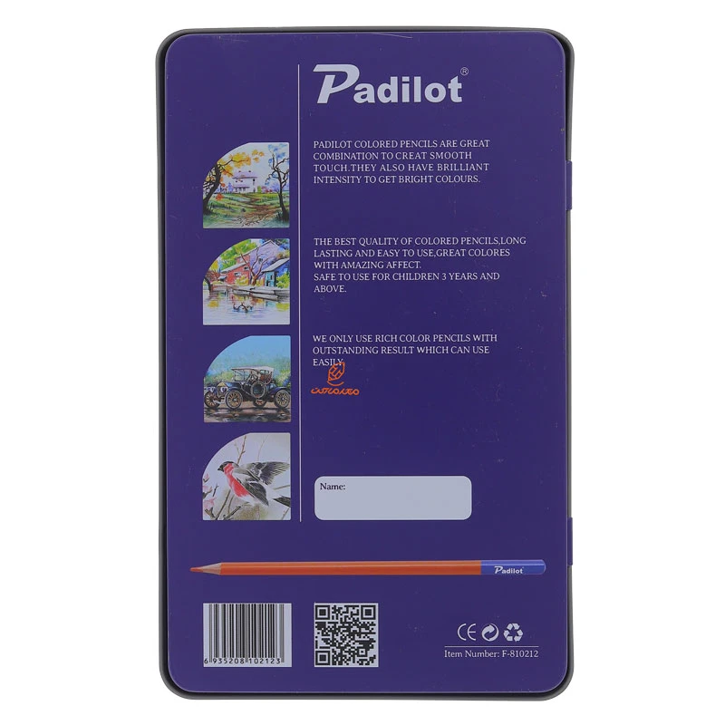 مداد رنگی 12 رنگ جعبه فلزی تخت طرح پرنده پادیلوت padilot (3)