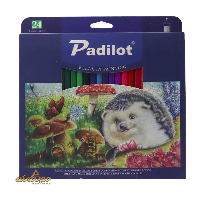 مداد رنگی 24 رنگ جعبه مقوایی طرح جوجه تیغی پادیلوت padilot