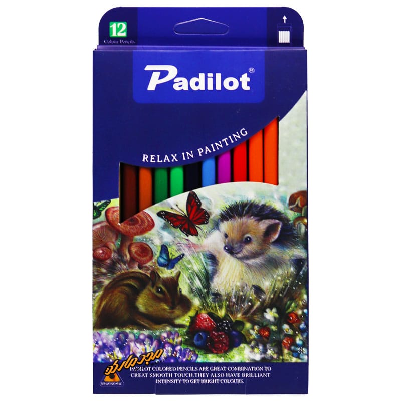مداد رنگی 12 رنگ جعبه مقوایی طرح جوجه تیغی و خرگوش پادیلوت padilot