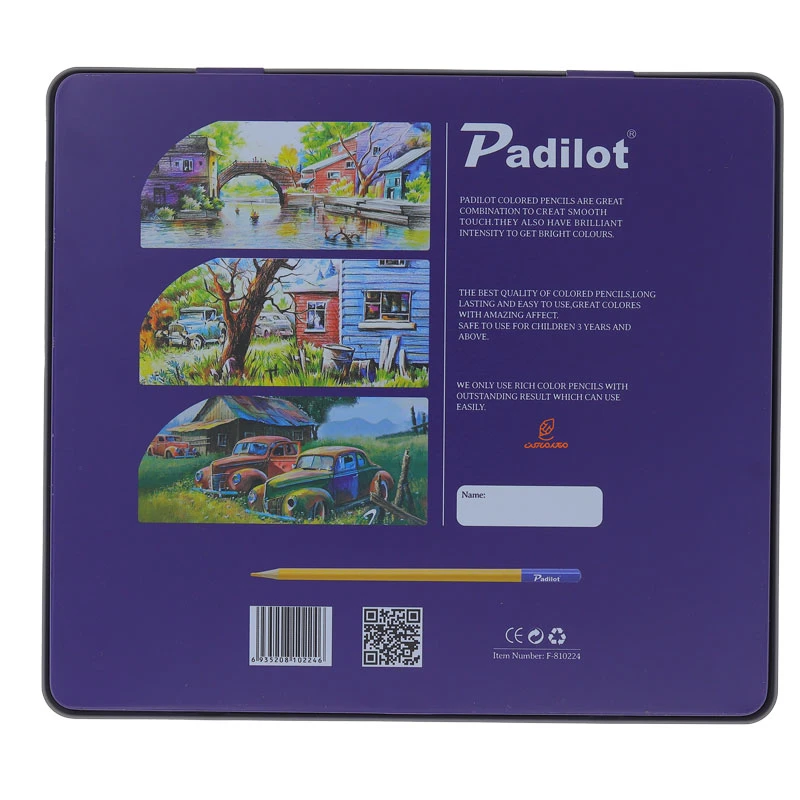 مداد رنگی 24 رنگ جعبه فلزی تخت طرح ماشین پادیلوت padilot (3)