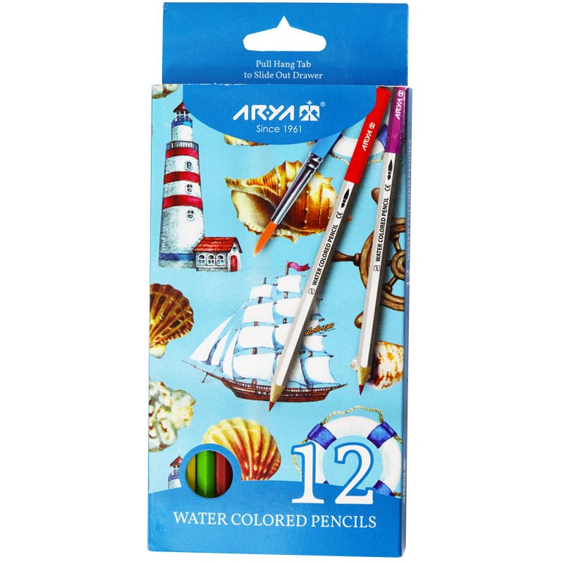 مداد آبرنگی 12 رنگ جعبه مقوایی طرح کشتی آریا Arya