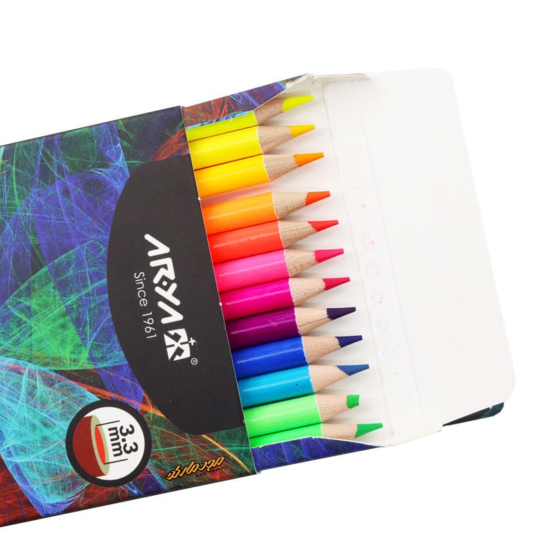 مداد رنگی 12 رنگ جعبه مقوایی فلورسنت 108 اریا-1