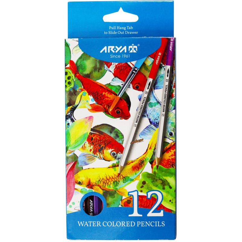 مداد آبرنگی 12 رنگ جعبه مقوایی طرح ماهی 2 آریا Arya