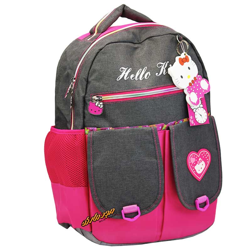 کوله پشتی مشکی صورتی هولوگرامی طرح کیتی