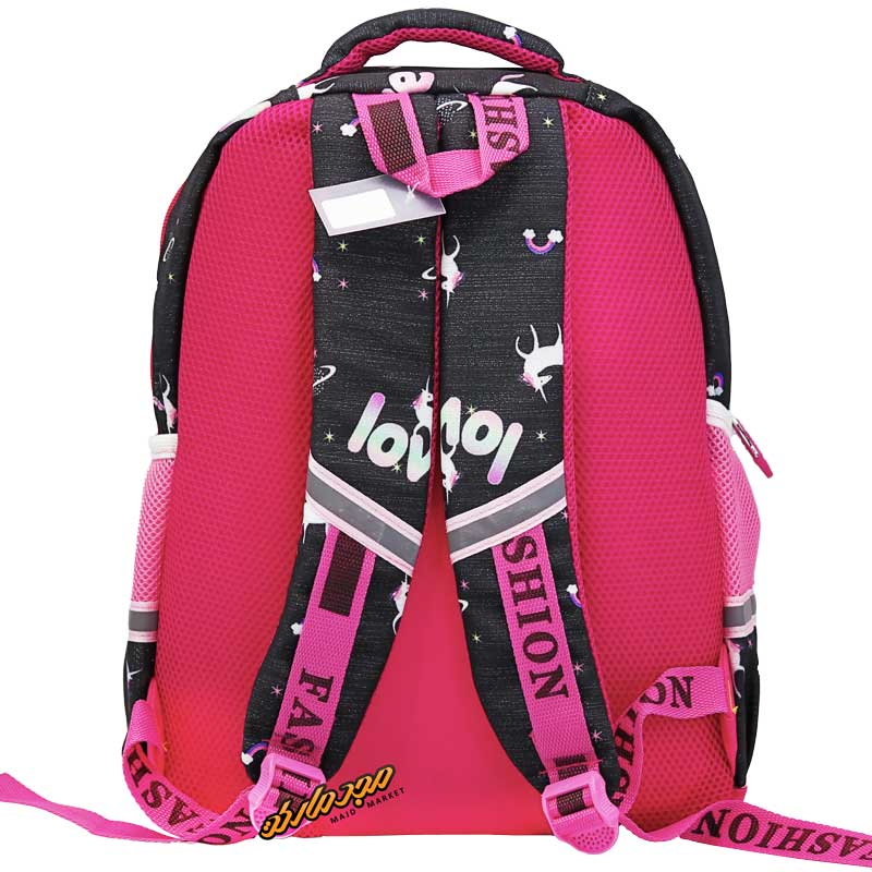 کوله پشتی مشکی صورتی هولوگرامی طرح قلب-1