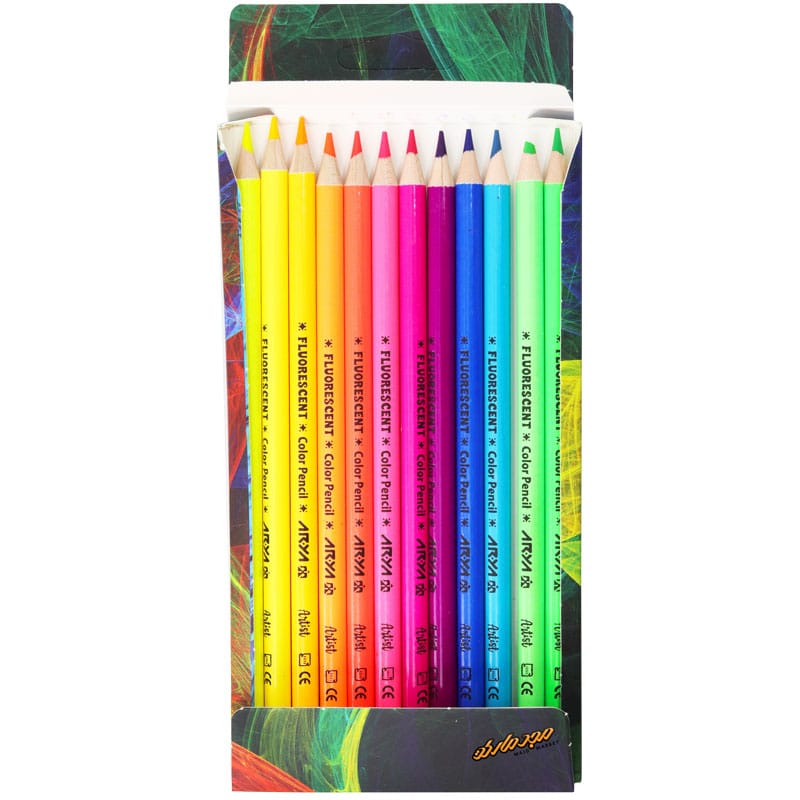 مداد رنگی 12 رنگ جعبه مقوایی فلورسنت 108 اریا-2