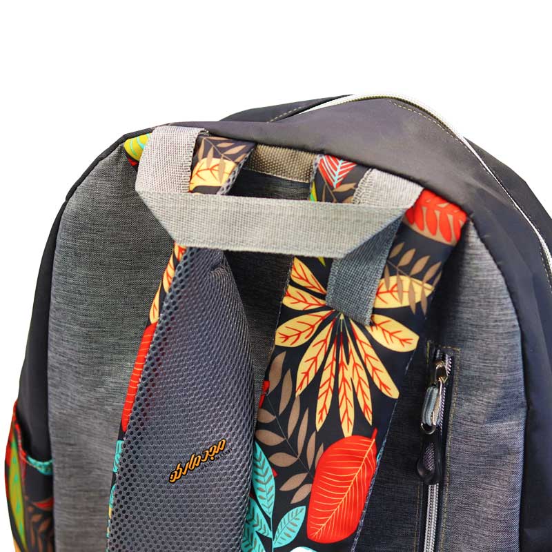 کوله پشتی طرح گل دار دکمه ای مشکی