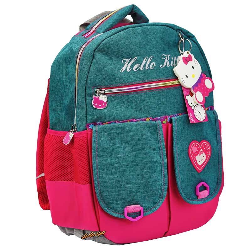 کوله پشتی سبز صورتی طرح کیتی