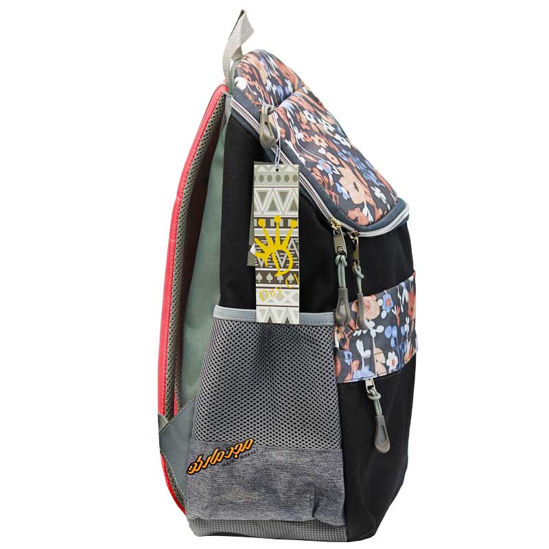 کوله پشتی طرح سرخونه گل دار مشکی-4